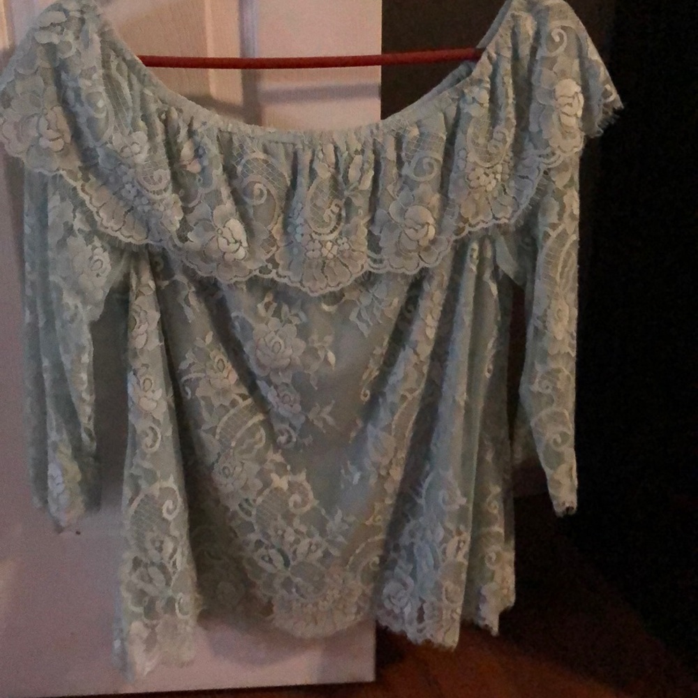 WHBM mint green scoop neck lace top